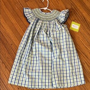 Plaid Smocked Dress with Ruffled Sleeves
